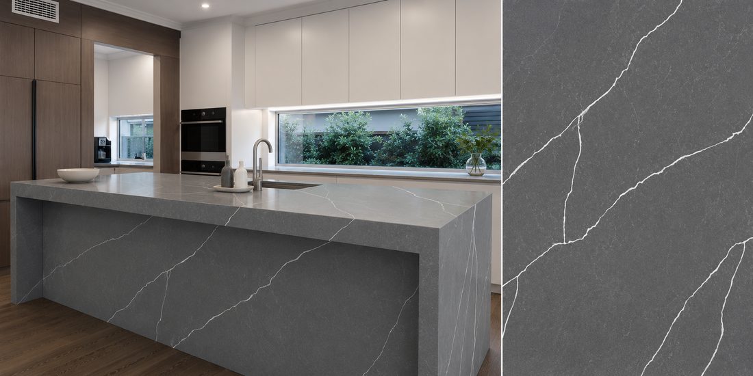 Arabescato Vagli by Unistone Arabescato Vagli by Unistone quartz kitchen worktop colour with close-up surface detail