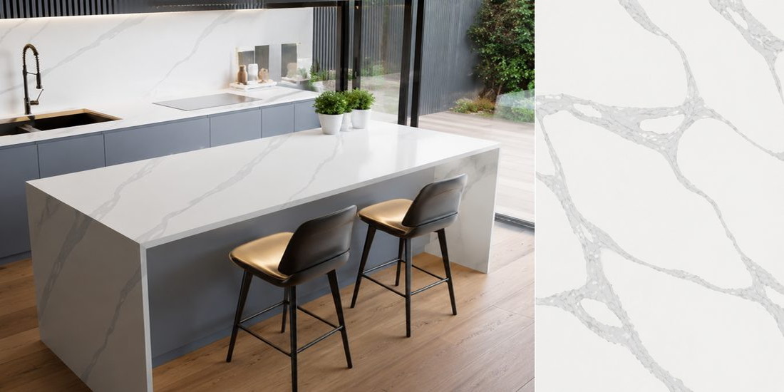 Arabescato Viola by Unistone Arabescato Viola by Unistone quartz kitchen worktop colour with close-up surface detail