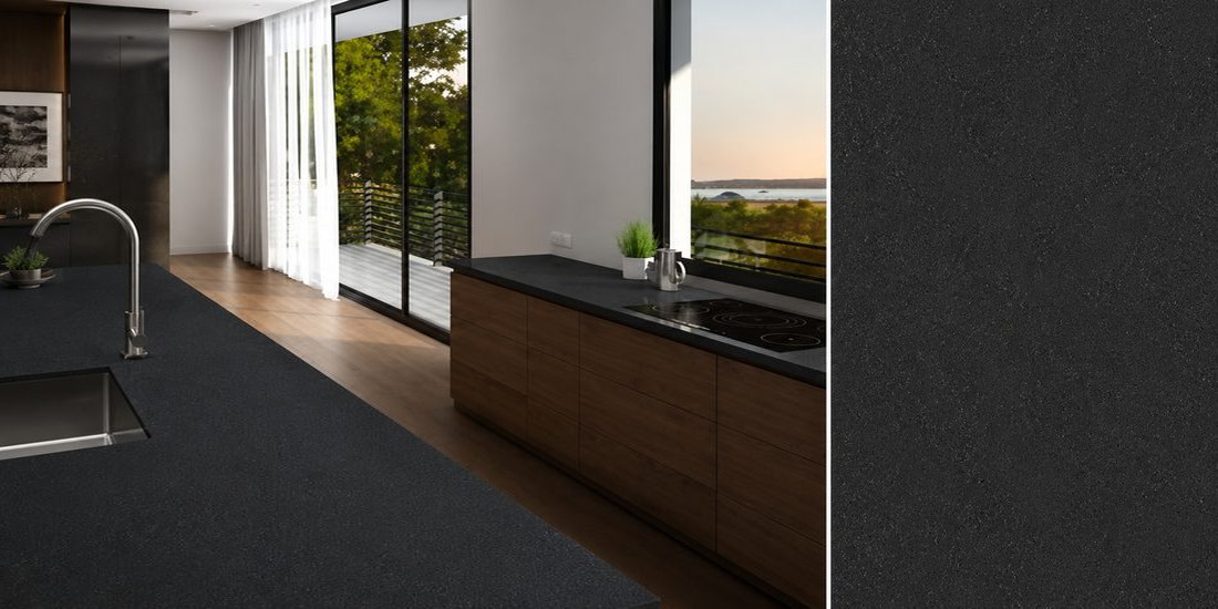 Belgian Blue by Unistone Belgian Blue by Unistone quartz kitchen worktop colour with close-up surface detail