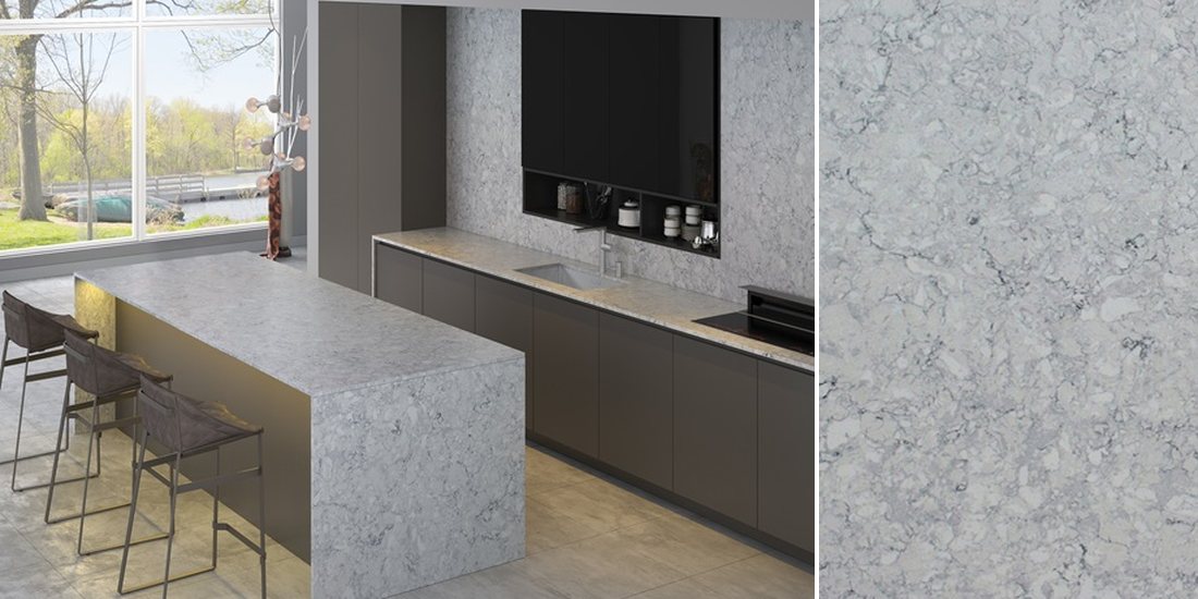 Bianco Eclipse by Unistone Bianco Eclipse by Unistone quartz kitchen worktop colour with close-up surface detail