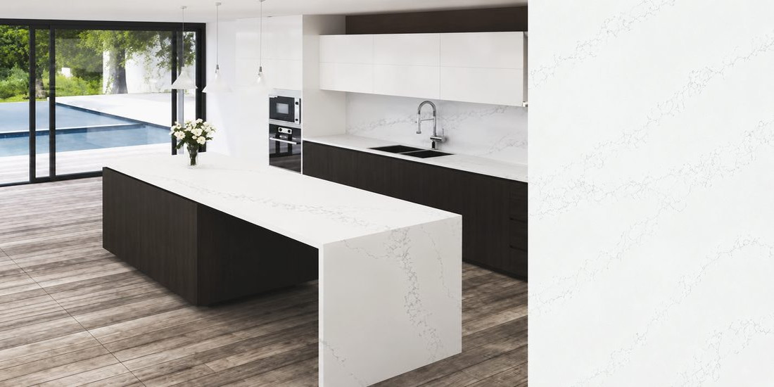 Bianco Extreme by Unistone Bianco Extreme by Unistone quartz kitchen worktop colour with close-up surface detail