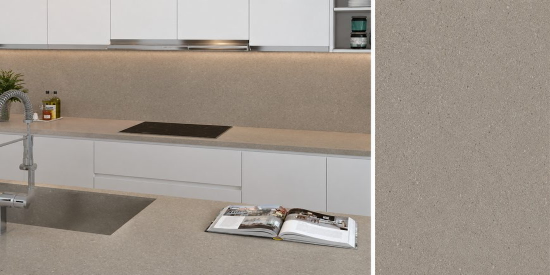 Cendre by Unistone Cendre by Unistone quartz kitchen worktop colour with close-up surface detail