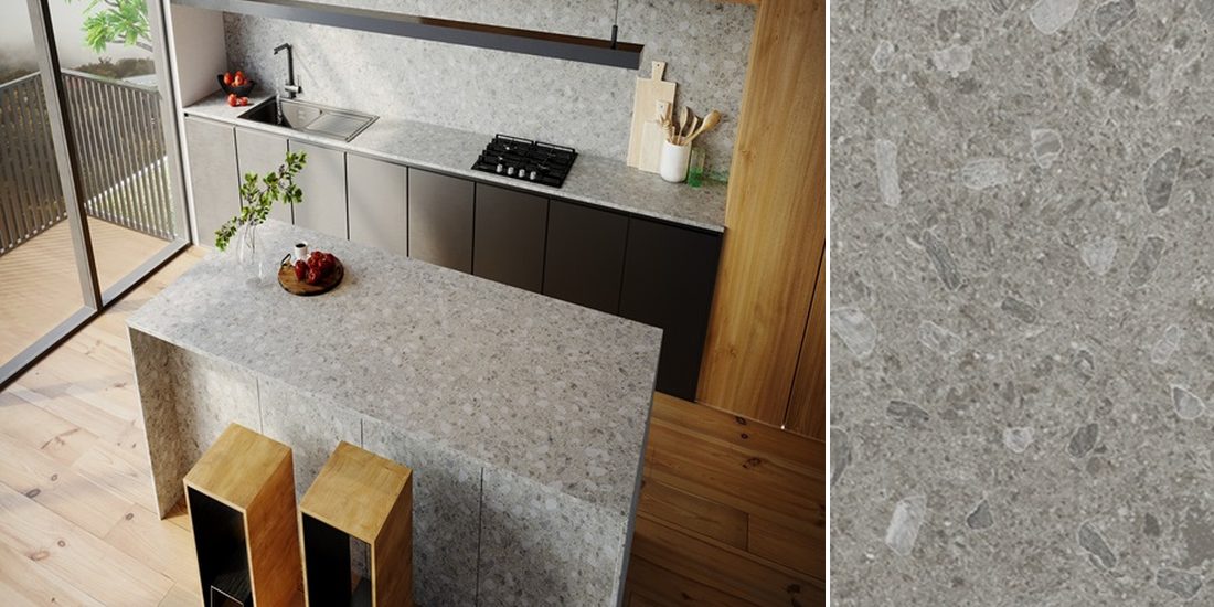 Ceppo by Unistone Ceppo by Unistone quartz kitchen worktop colour with close-up surface detail