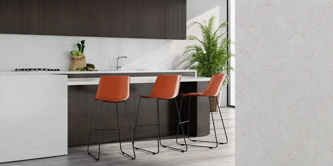 Grigio Paloma by Unistone Grigio Paloma by Unistone quartz kitchen worktop colour with close-up surface detail