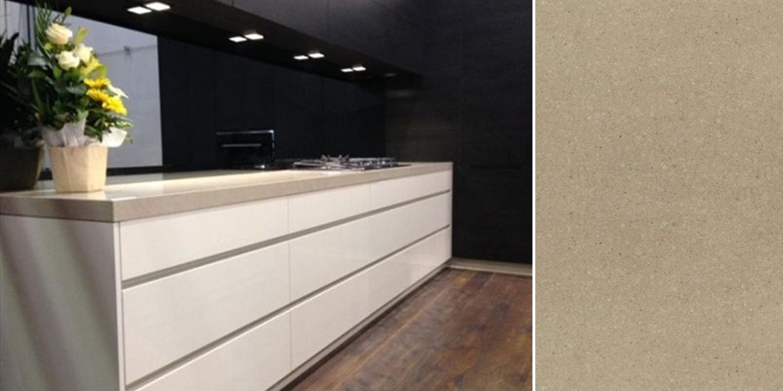 Jura Grey by Unistone Jura Grey by Unistone quartz kitchen worktop colour with close-up surface detail