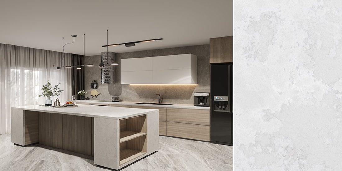 Naxos by Unistone Naxos by Unistone quartz kitchen worktop colour with close-up surface detail