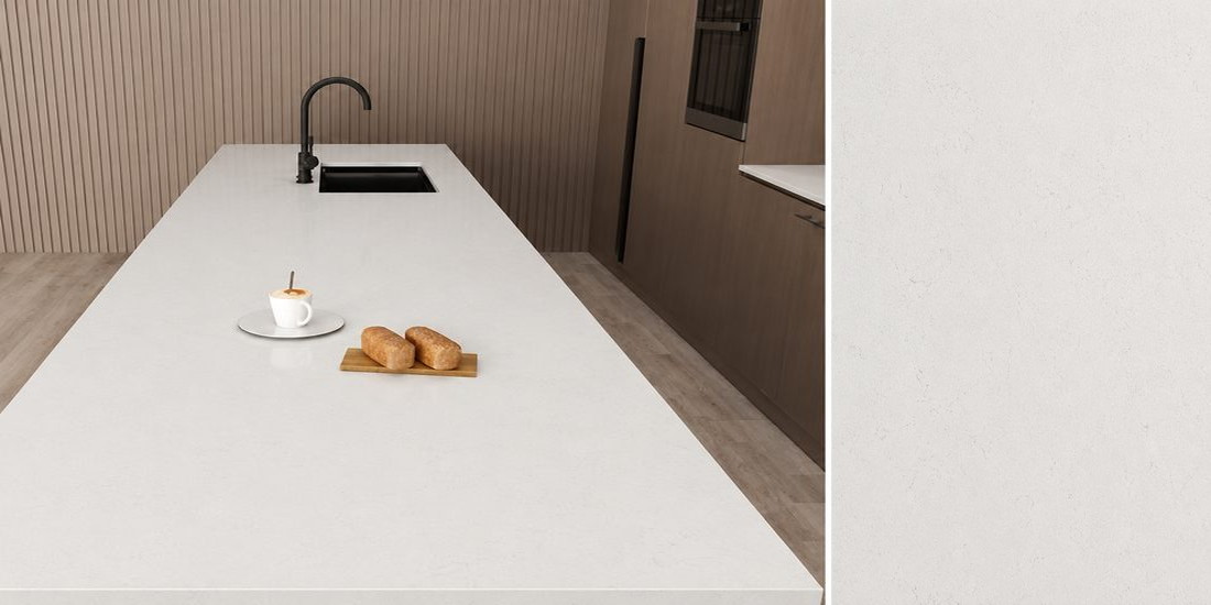 Polaris by Unistone Polaris by Unistone quartz kitchen worktop colour with close-up surface detail