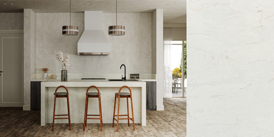 Traonyx by Unistone Traonyx by Unistone quartz kitchen worktop colour with close-up surface detail