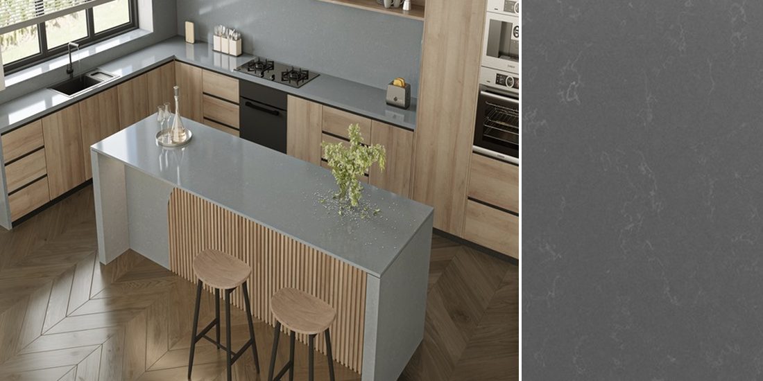 Uliano by Unistone Uliano by Unistone quartz kitchen worktop colour with close-up surface detail